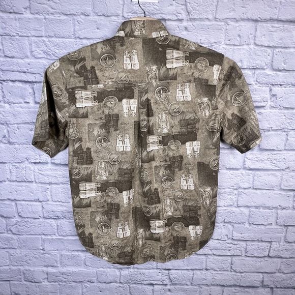 Vintage Woolrich Men Short Sleeve Button Down Shirt Compass & Binoculars Medium - Picture 3 of 7
